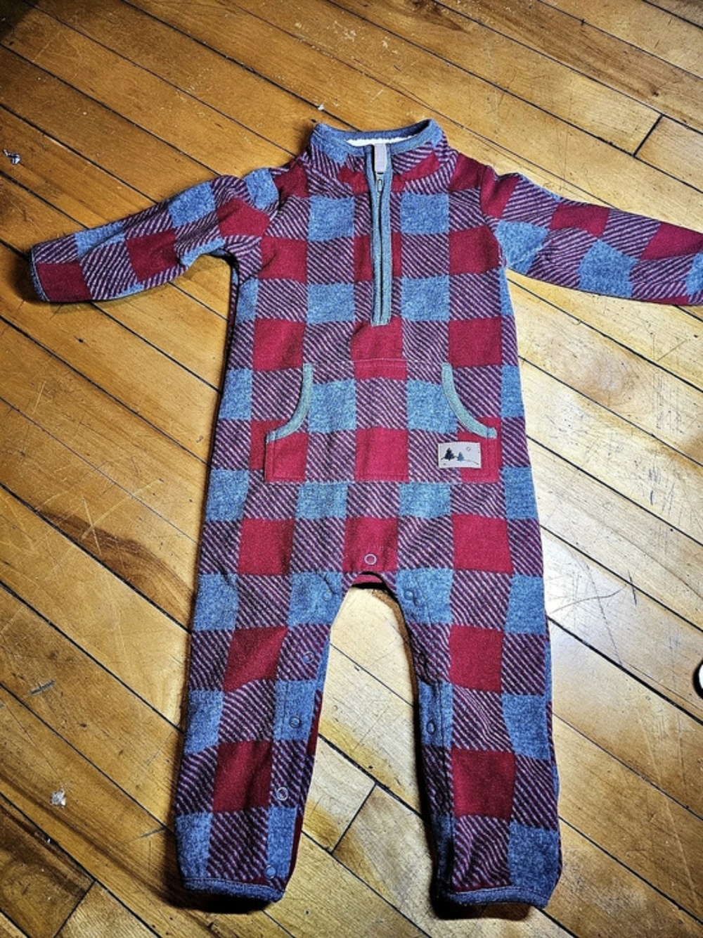 Carter's Baby Boy Buffalo Check Fleece Long-Sleeve Jumpsuit Footie Red & Blue
